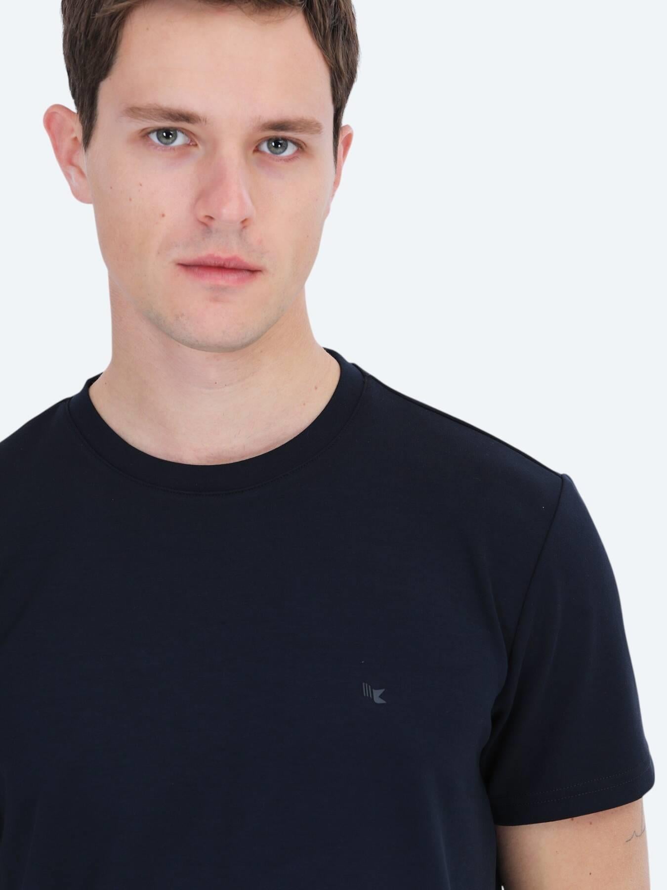 Lacivert Düz Bisiklet Yaka T-shirt