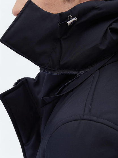 Lacivert Regular Fit Kapüşonlu Casual Dokuma Kaban
