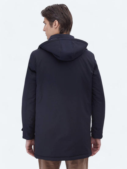 Lacivert Regular Fit Kapüşonlu Casual Dokuma Kaban