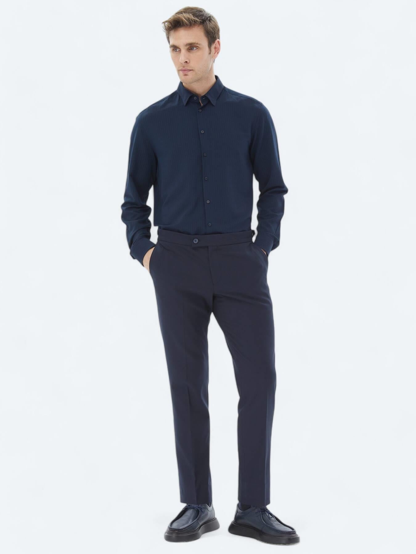 Lacivert Dokuma Regular Fit Casual Pantolon