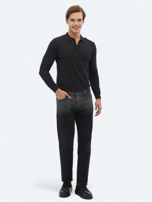 Siyah Slim Fit Çevre Dostu Denim Pamuk Karışımlı Pantolon