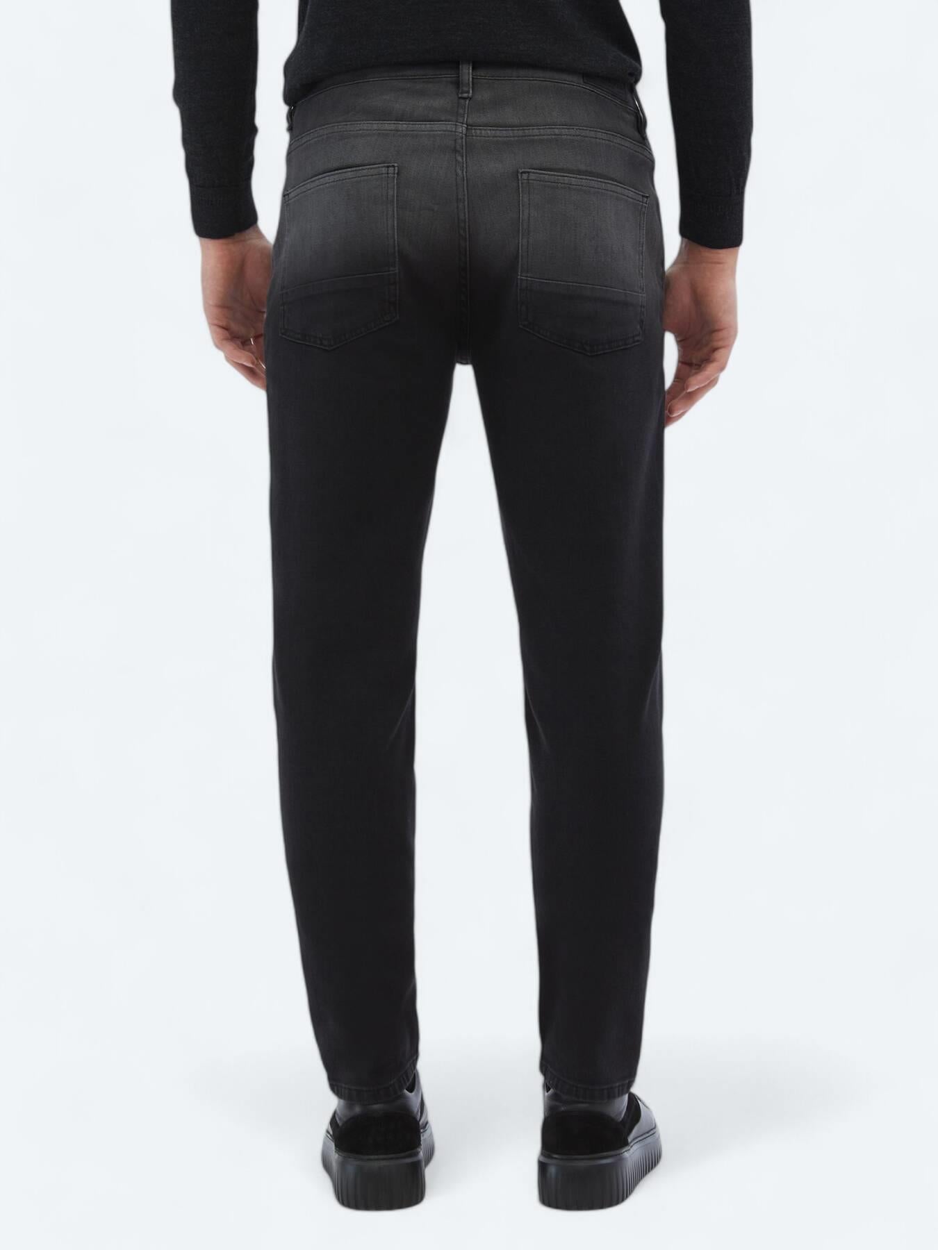 Siyah Slim Fit Çevre Dostu Denim Pamuk Karışımlı Pantolon