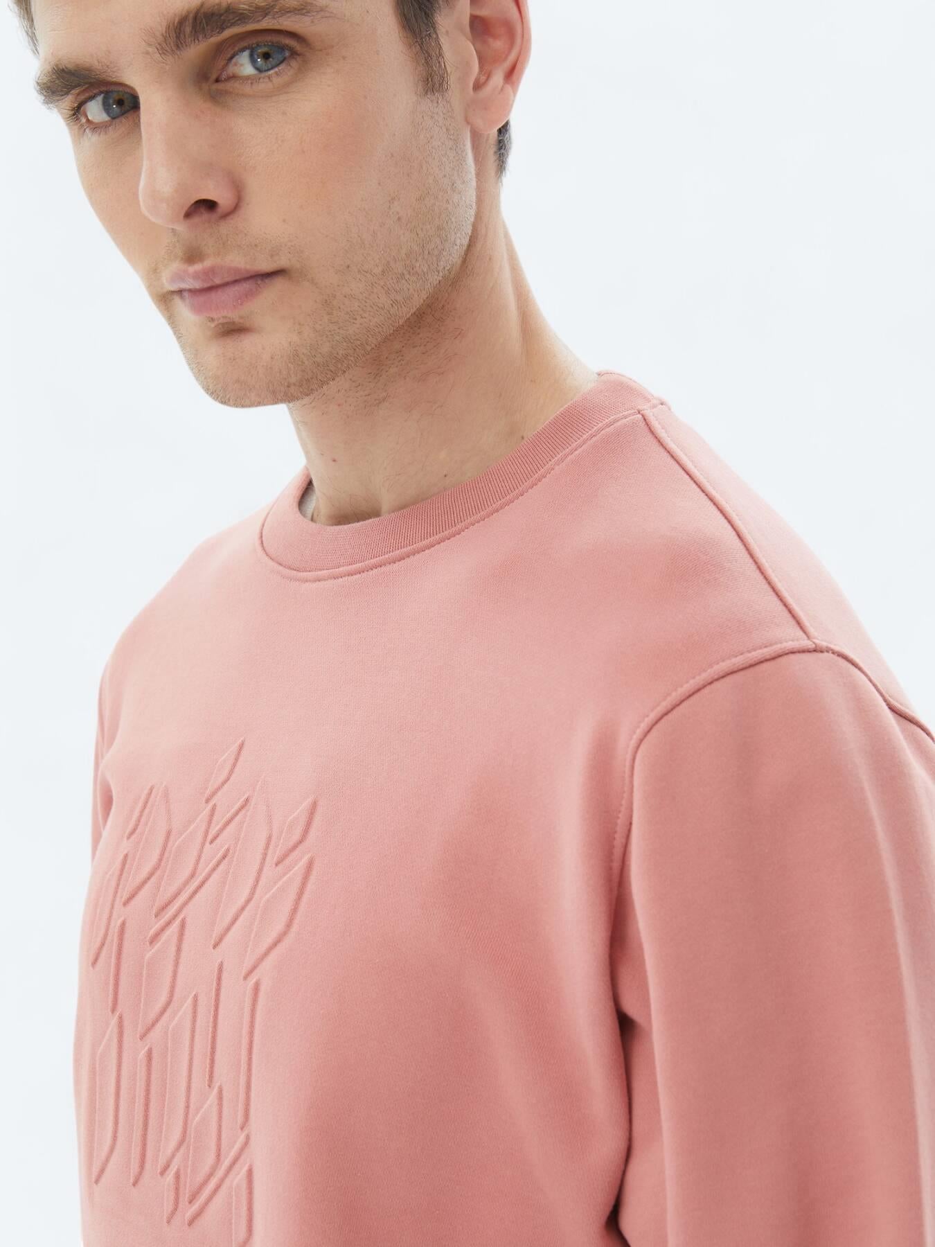 Pembe Bisiklet Yaka Baskılı Sweatshırt
