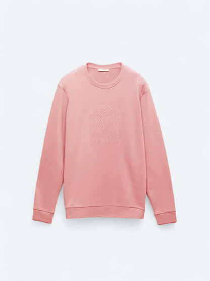 Pembe Bisiklet Yaka Baskılı Sweatshırt