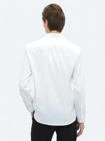 Beyaz Düz Regular Fit Uzun Dokuma Casual Gömlek