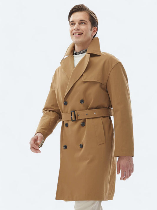 Deve Tüyü Oversize Fit Kruvaze Yaka Casual Dokuma Pardösü