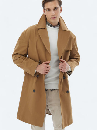 Deve Tüyü Oversize Fit Kruvaze Yaka Casual Dokuma Pardösü