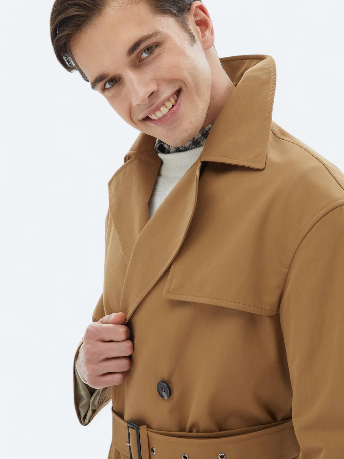 Deve Tüyü Oversize Fit Kruvaze Yaka Casual Dokuma Pardösü