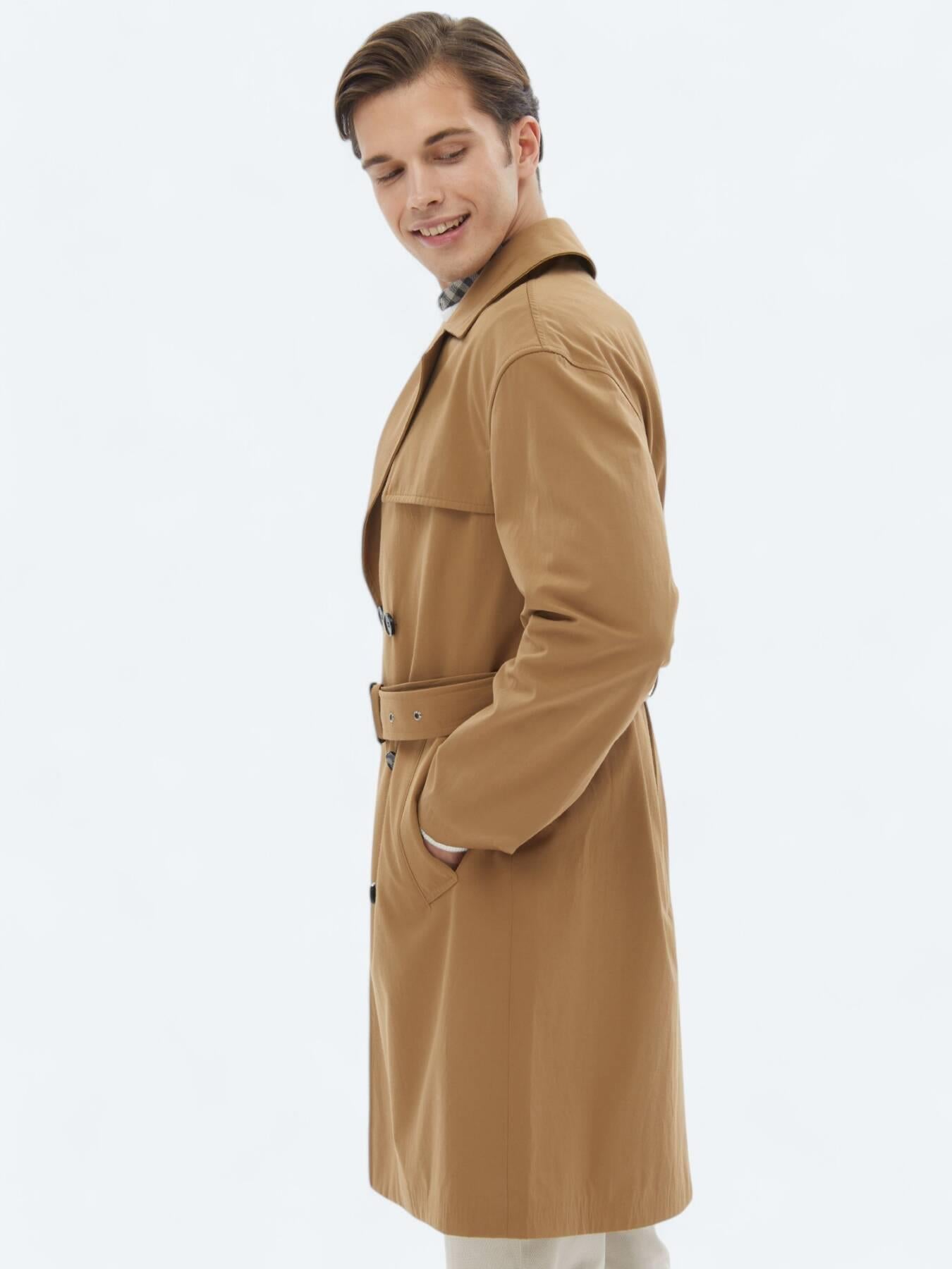 Deve Tüyü Oversize Fit Kruvaze Yaka Casual Dokuma Pardösü
