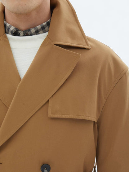 Deve Tüyü Oversize Fit Kruvaze Yaka Casual Dokuma Pardösü