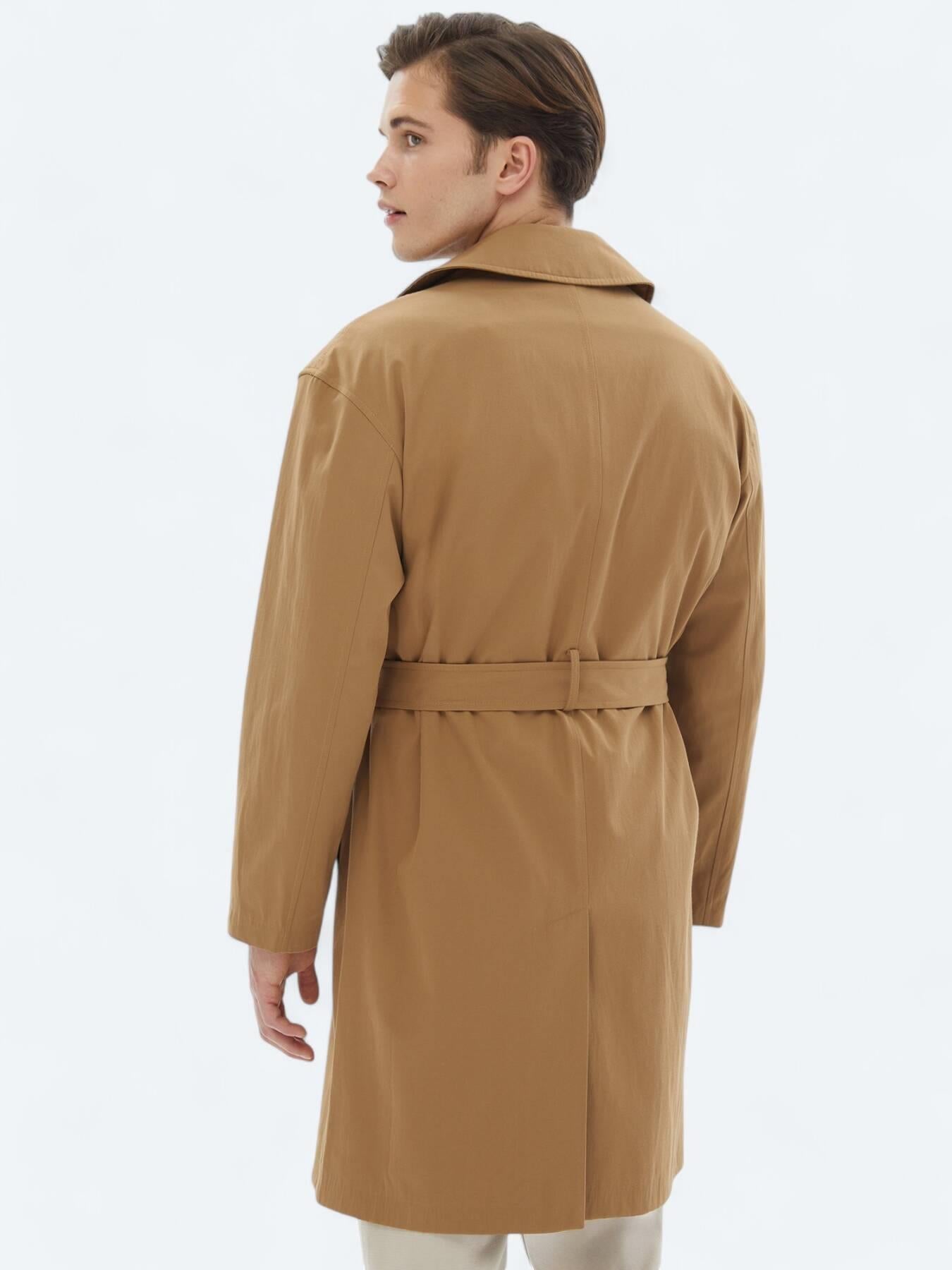 Deve Tüyü Oversize Fit Kruvaze Yaka Casual Dokuma Pardösü