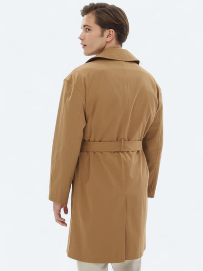 Deve Tüyü Oversize Fit Kruvaze Yaka Casual Dokuma Pardösü