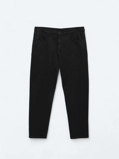 Siyah Dokuma Carrot Fit Casual Pamuk Karışımlı Pantolon