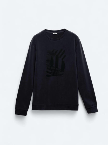 Lacivert Bisiklet Yaka Baskılı Sweatshırt