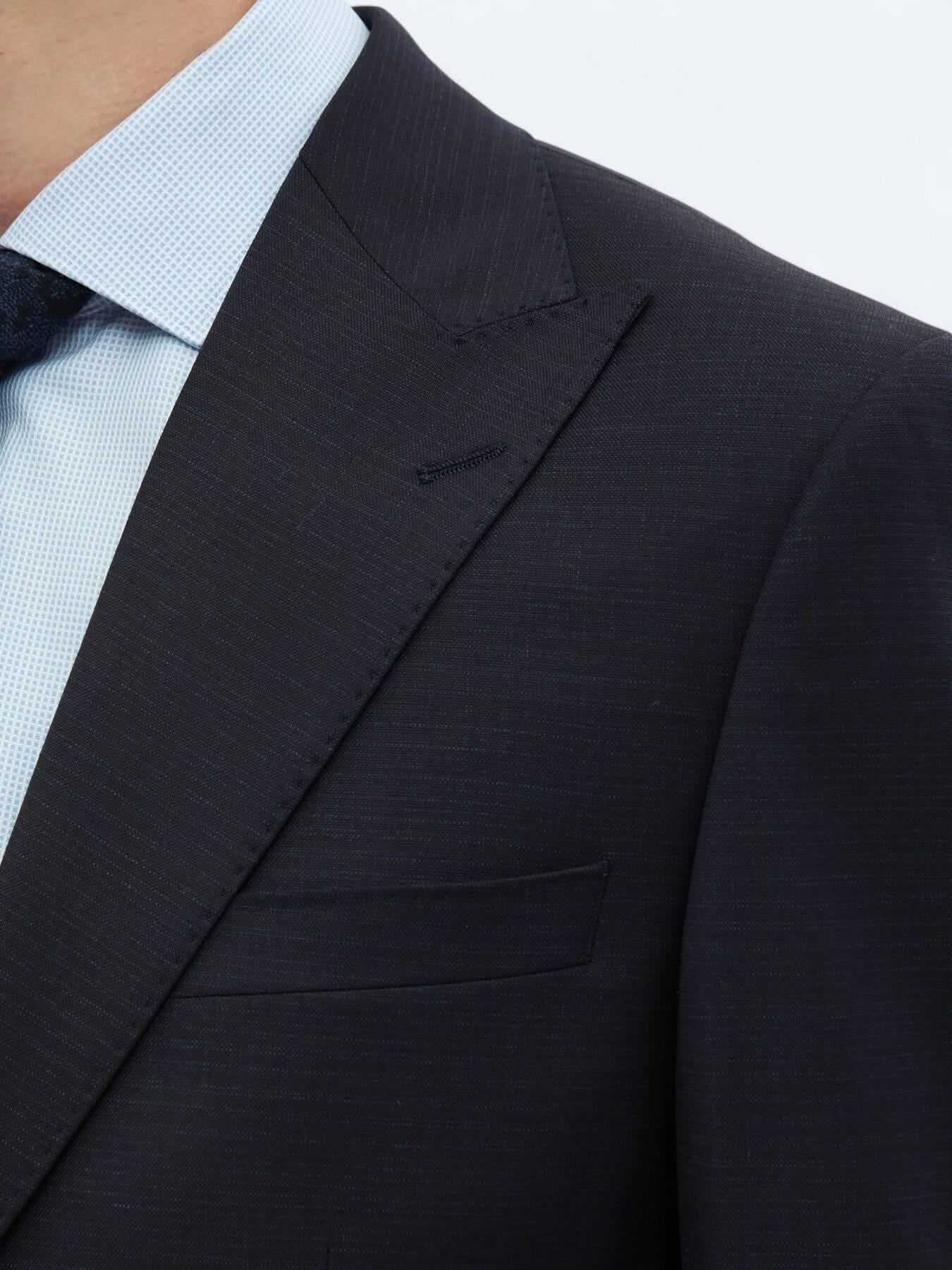 Siyah Desenli Modern Fit Yün Karışımlı Takım Elbise