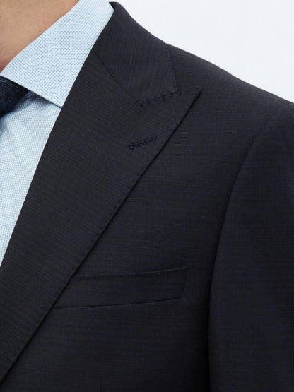 Siyah Desenli Modern Fit Yün Karışımlı Takım Elbise