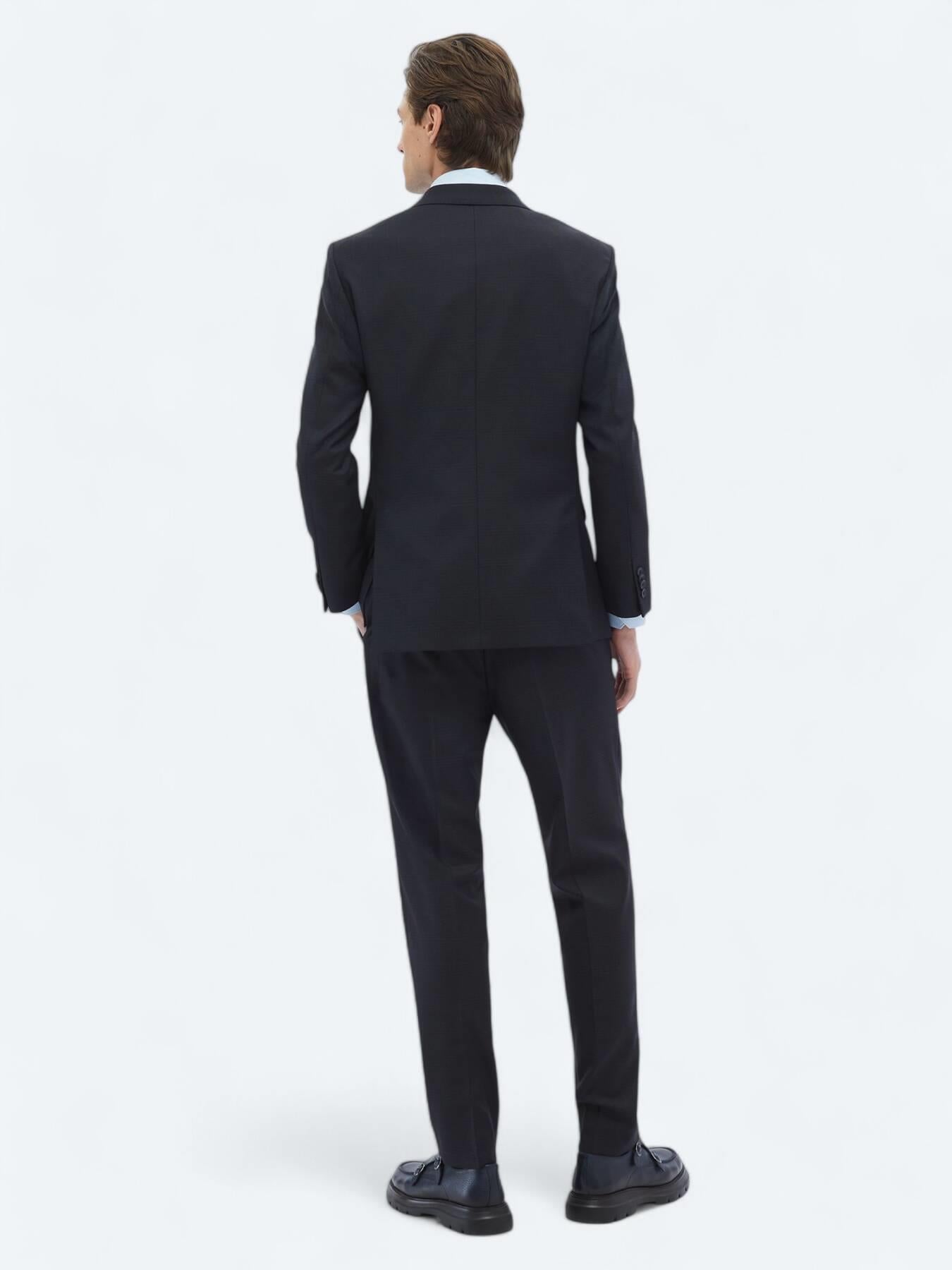 Siyah Desenli Modern Fit Yün Karışımlı Takım Elbise