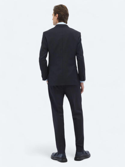 Siyah Desenli Modern Fit Yün Karışımlı Takım Elbise