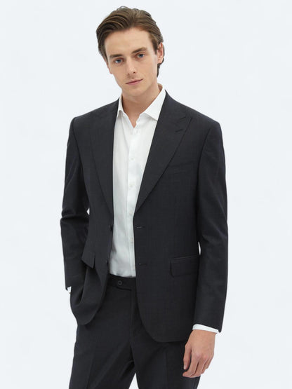 Antrasit Çizgili Modern Fit Yün Karışımlı Takım Elbise
