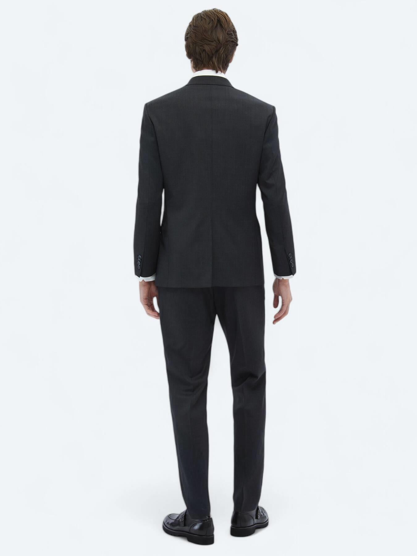 Antrasit Çizgili Modern Fit Yün Karışımlı Takım Elbise