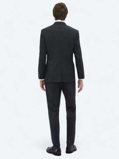 Antrasit Çizgili Modern Fit Yün Karışımlı Takım Elbise