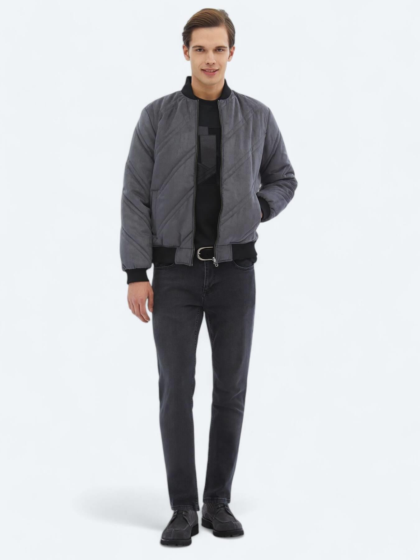 Antrasit Regular Fit Dik Yaka Casual Dokuma Mont