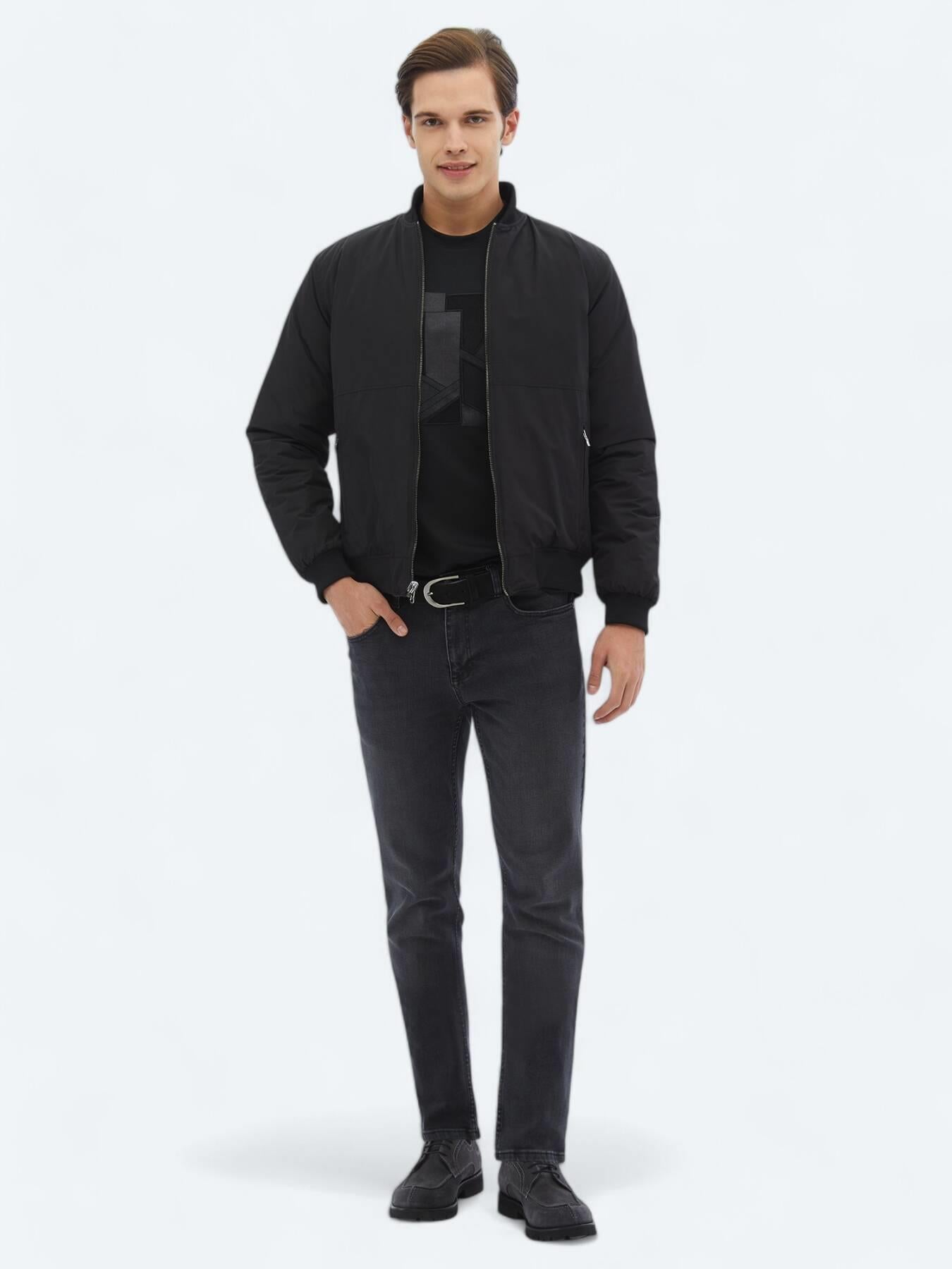 Antrasit Regular Fit Dik Yaka Casual Dokuma Mont