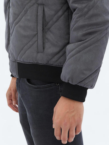 Antrasit Regular Fit Dik Yaka Casual Dokuma Mont