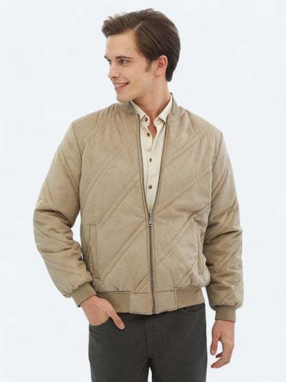 Bej Regular Fit Dik Yaka Casual Dokuma Mont