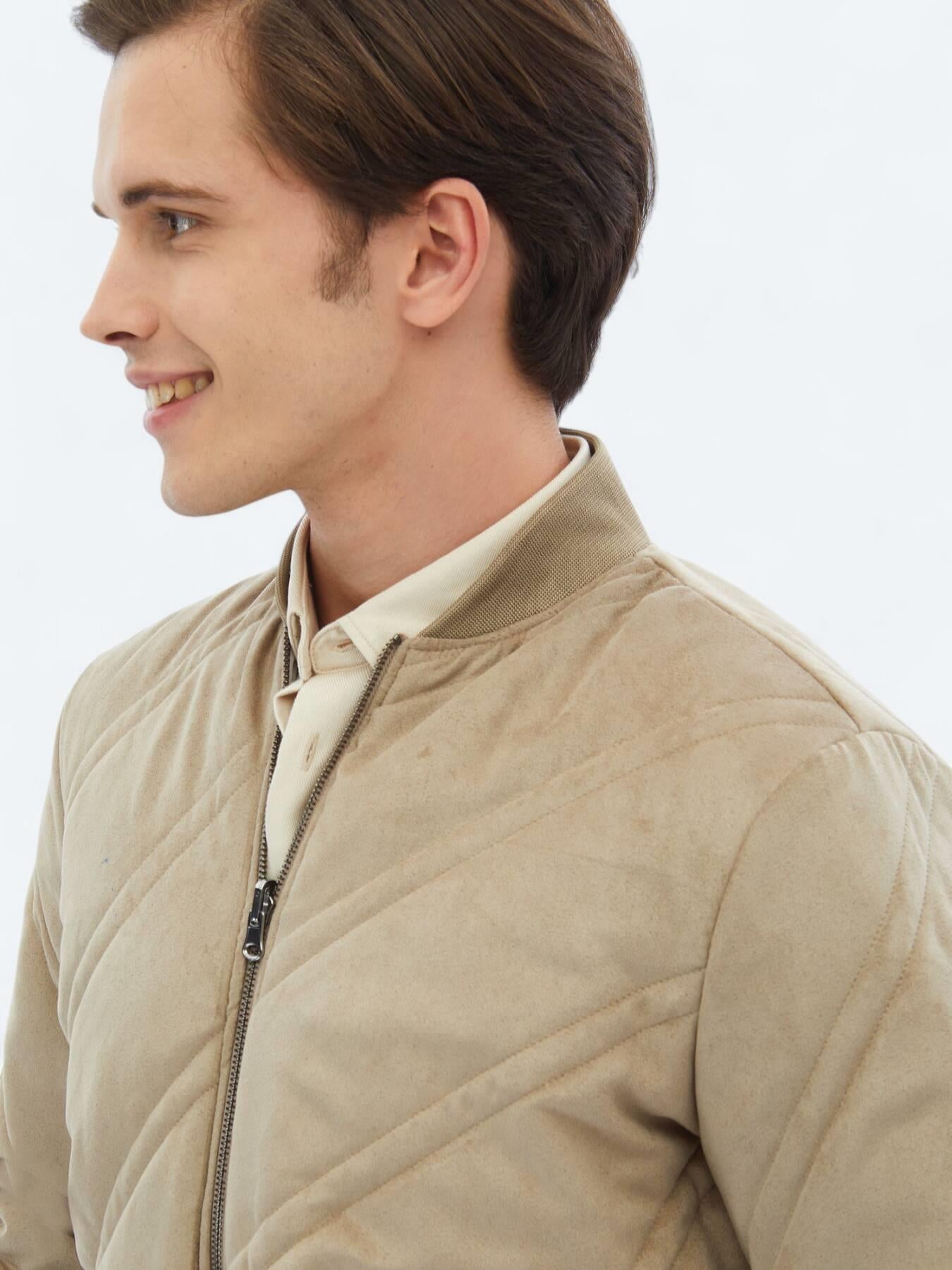 Bej Regular Fit Dik Yaka Casual Dokuma Mont