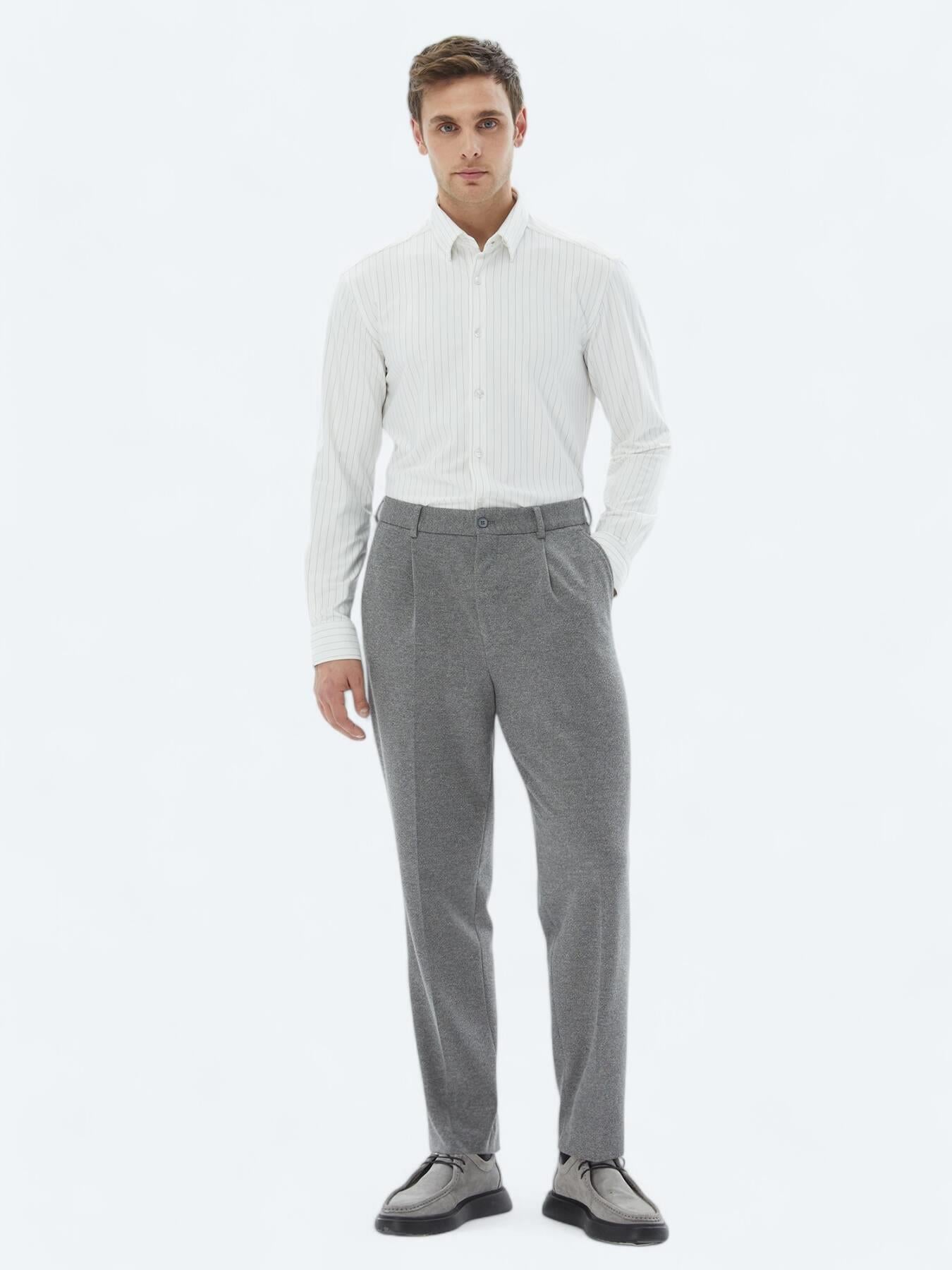 Beyaz Çizgili Regular Fit Uzun Casual Gömlek