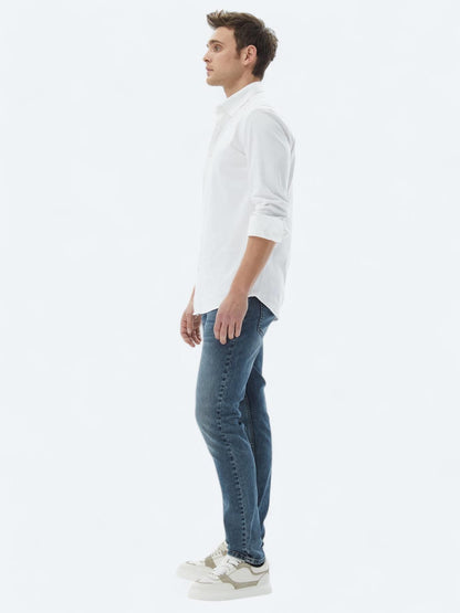 Beyaz Düz Regular Fit Uzun Dokuma Casual %100 Pamuk Gömlek