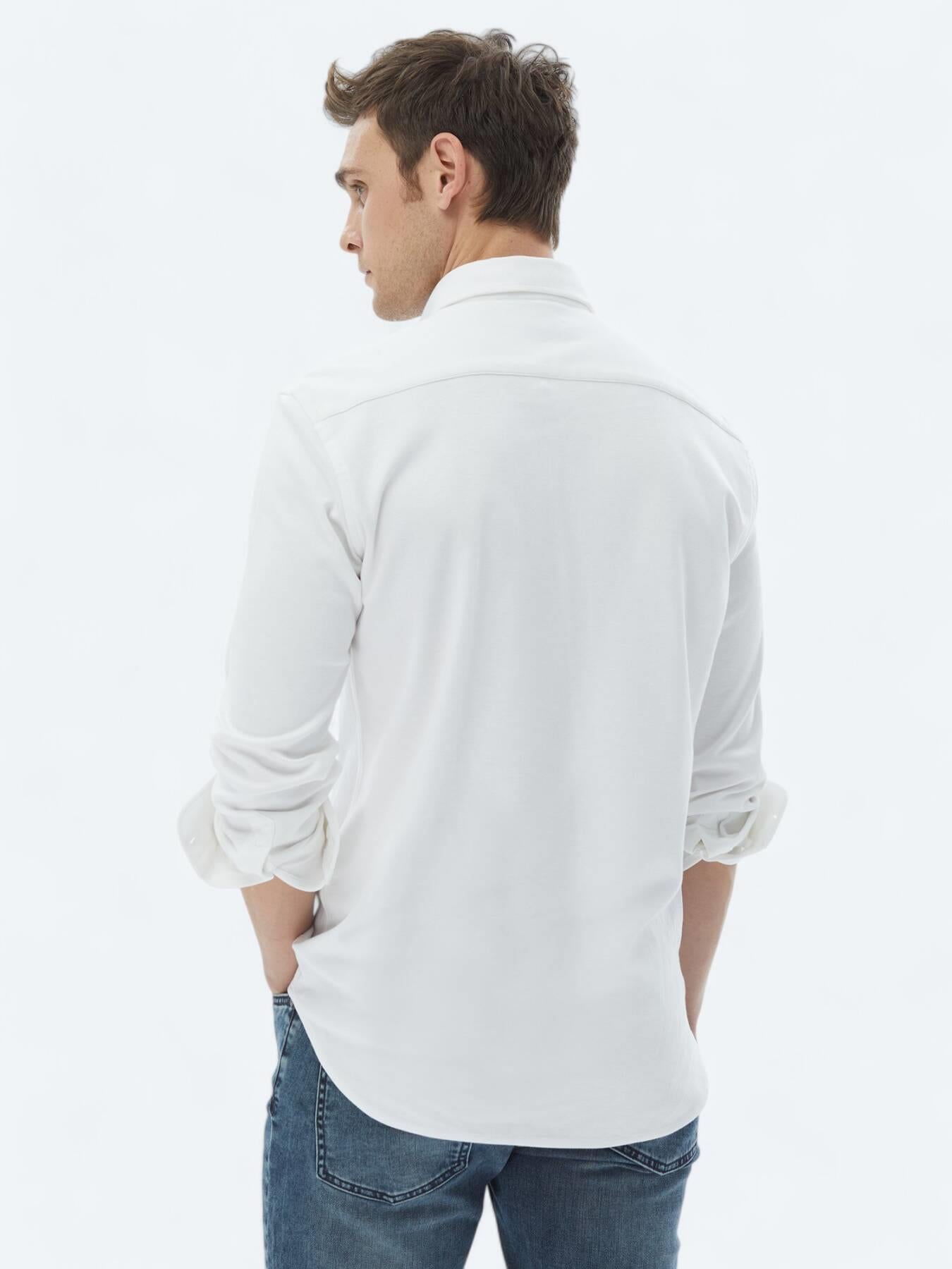 Beyaz Düz Regular Fit Uzun Dokuma Casual %100 Pamuk Gömlek
