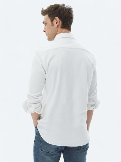 Beyaz Düz Regular Fit Uzun Dokuma Casual %100 Pamuk Gömlek