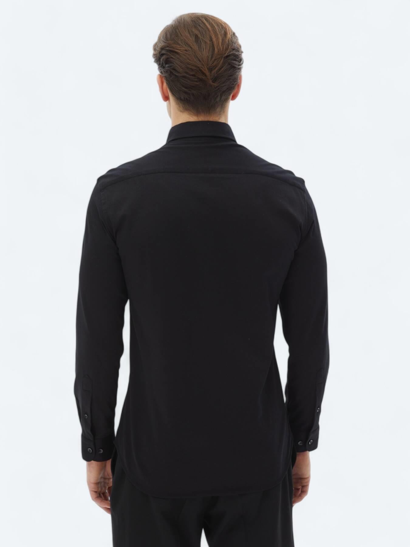 Siyah Düz Regular Fit Uzun Dokuma Casual %100 Pamuk Gömlek