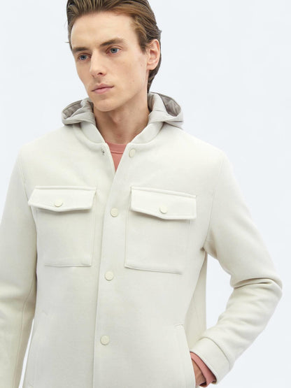 Açık Bej Regular Fit Kapüşonlu Casual Dokuma Mont