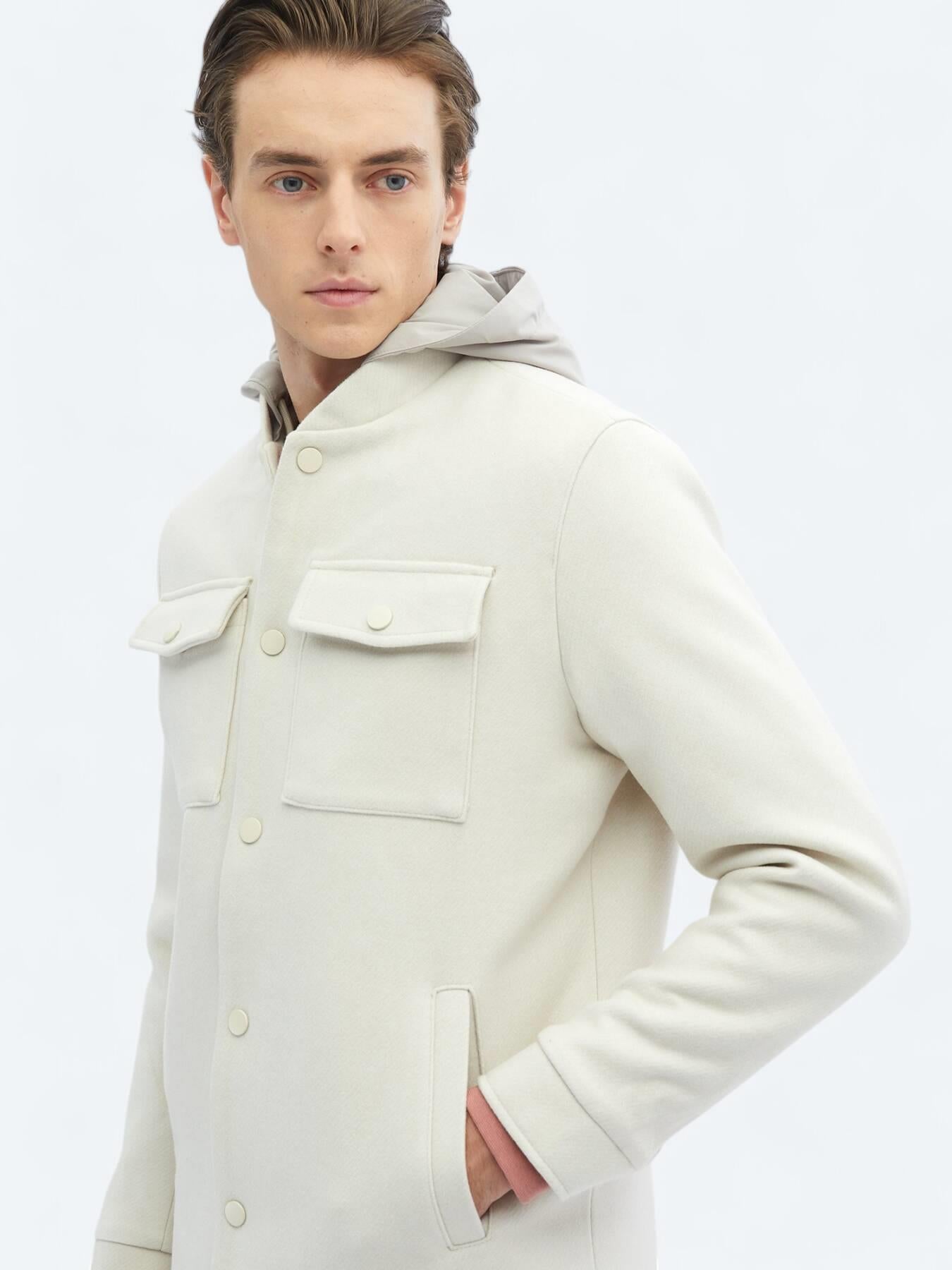 Açık Bej Regular Fit Kapüşonlu Casual Dokuma Mont