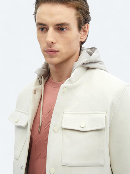 Açık Bej Regular Fit Kapüşonlu Casual Dokuma Mont