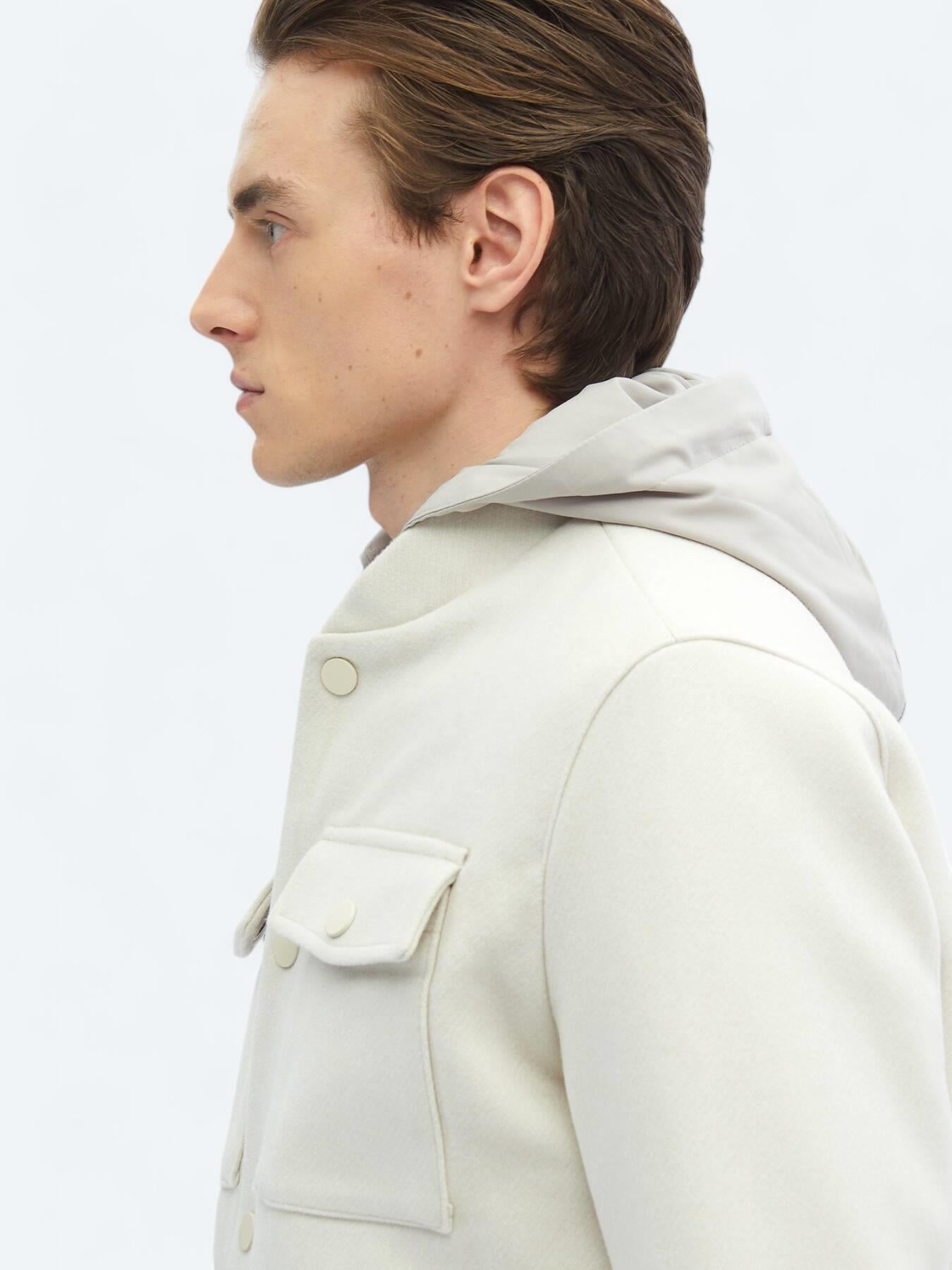 Açık Bej Regular Fit Kapüşonlu Casual Dokuma Mont