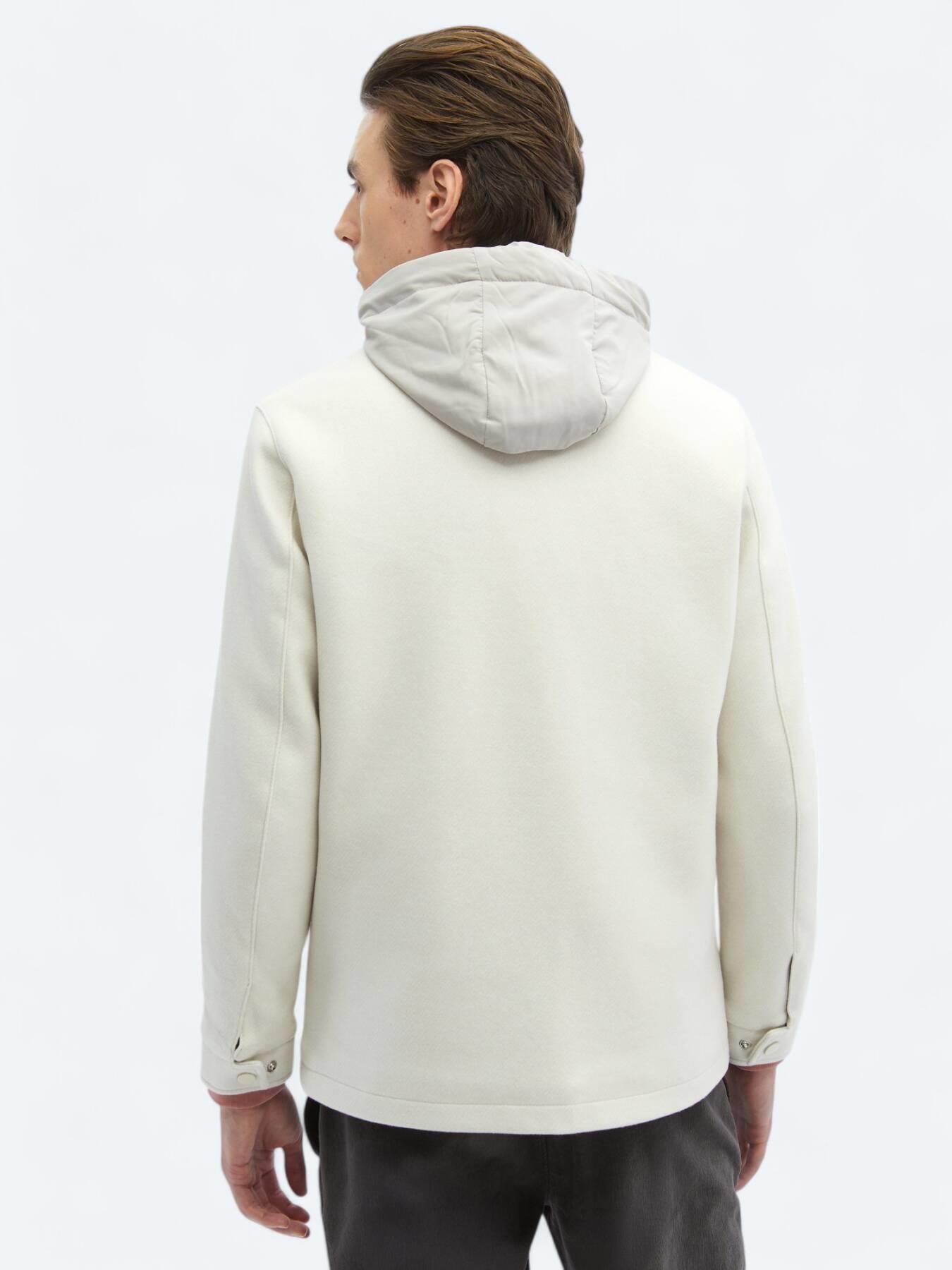 Açık Bej Regular Fit Kapüşonlu Casual Dokuma Mont