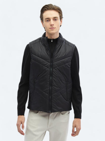 Siyah Regular Fit Gizli Kapüşon Casual Dokuma Spor Yelek