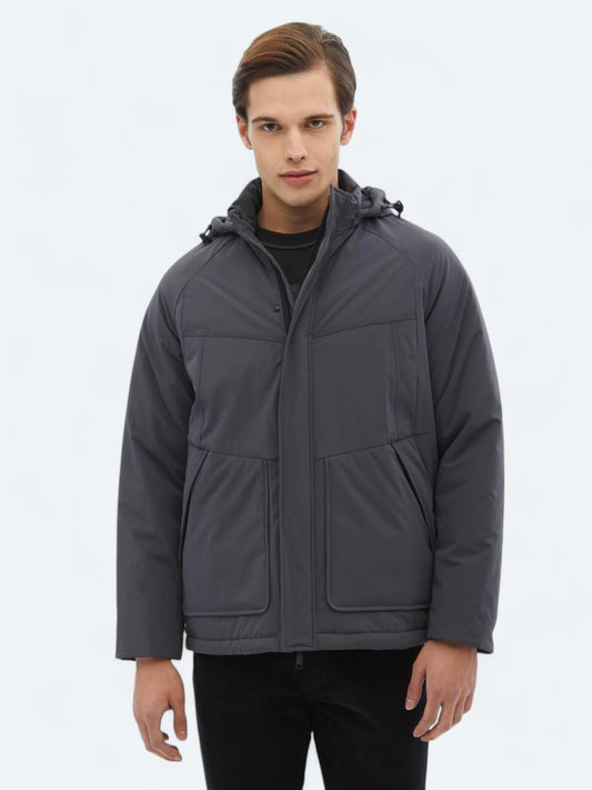 Gri Regular Fit Casual Dokuma Mont