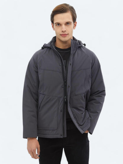 Gri Regular Fit Casual Dokuma Mont