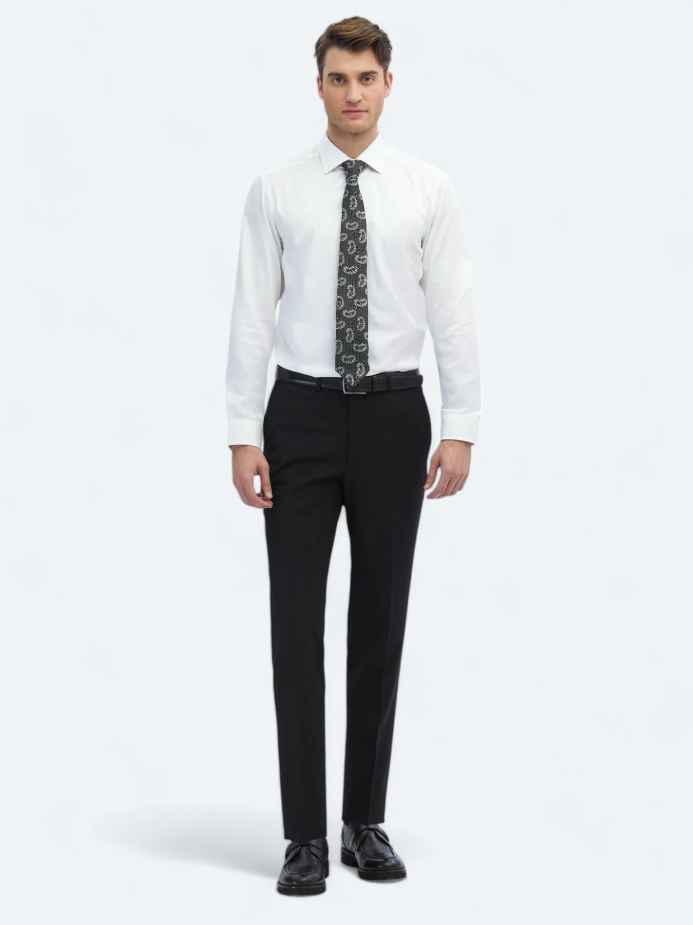Beyaz Düz Slim Fit Uzun Dokuma Klasik %100 Pamuk Gömlek