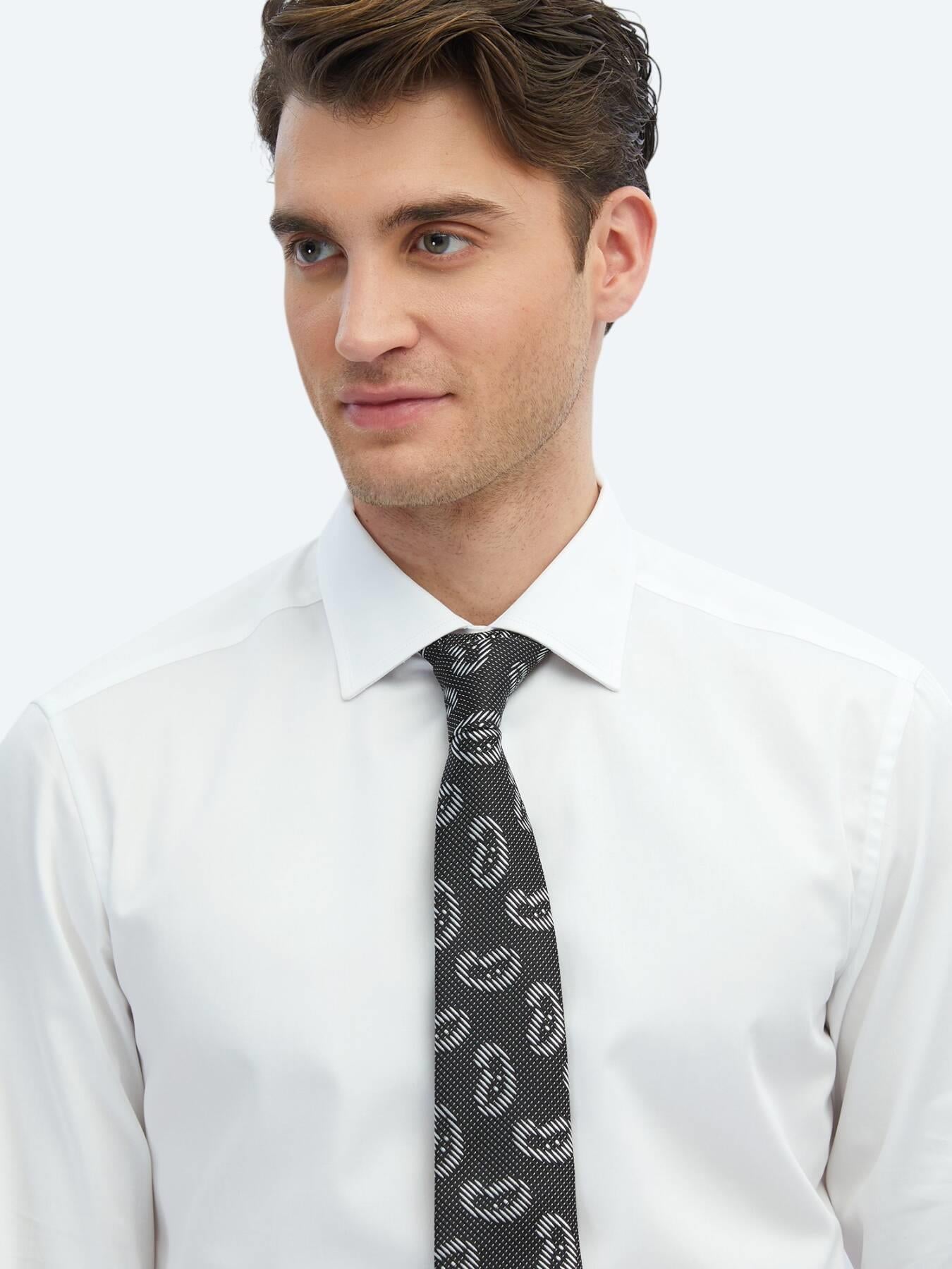 Beyaz Düz Slim Fit Uzun Dokuma Klasik %100 Pamuk Gömlek