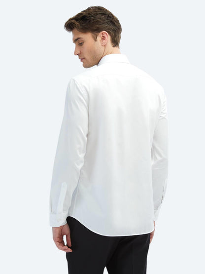 Beyaz Düz Slim Fit Uzun Dokuma Klasik %100 Pamuk Gömlek