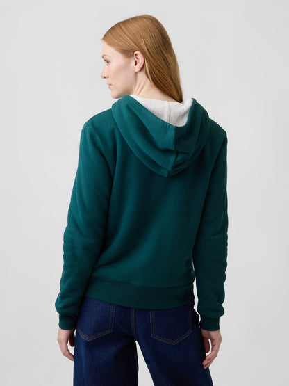 Koyu Yeşil Relaxed Gap Logo Sherpa-astarlı Fermuarlı Sweatshirt