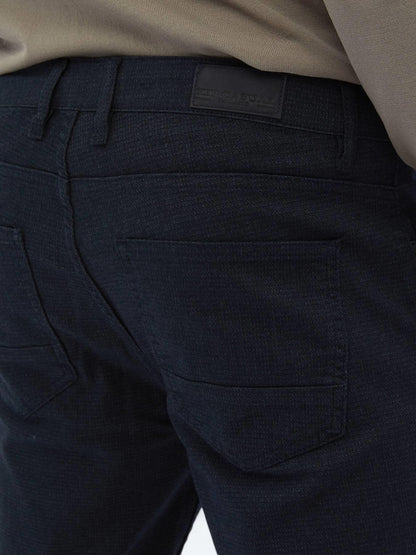 Lacivert Dokuma Slim Fit Casual Pamuk Karışımlı Pantolon