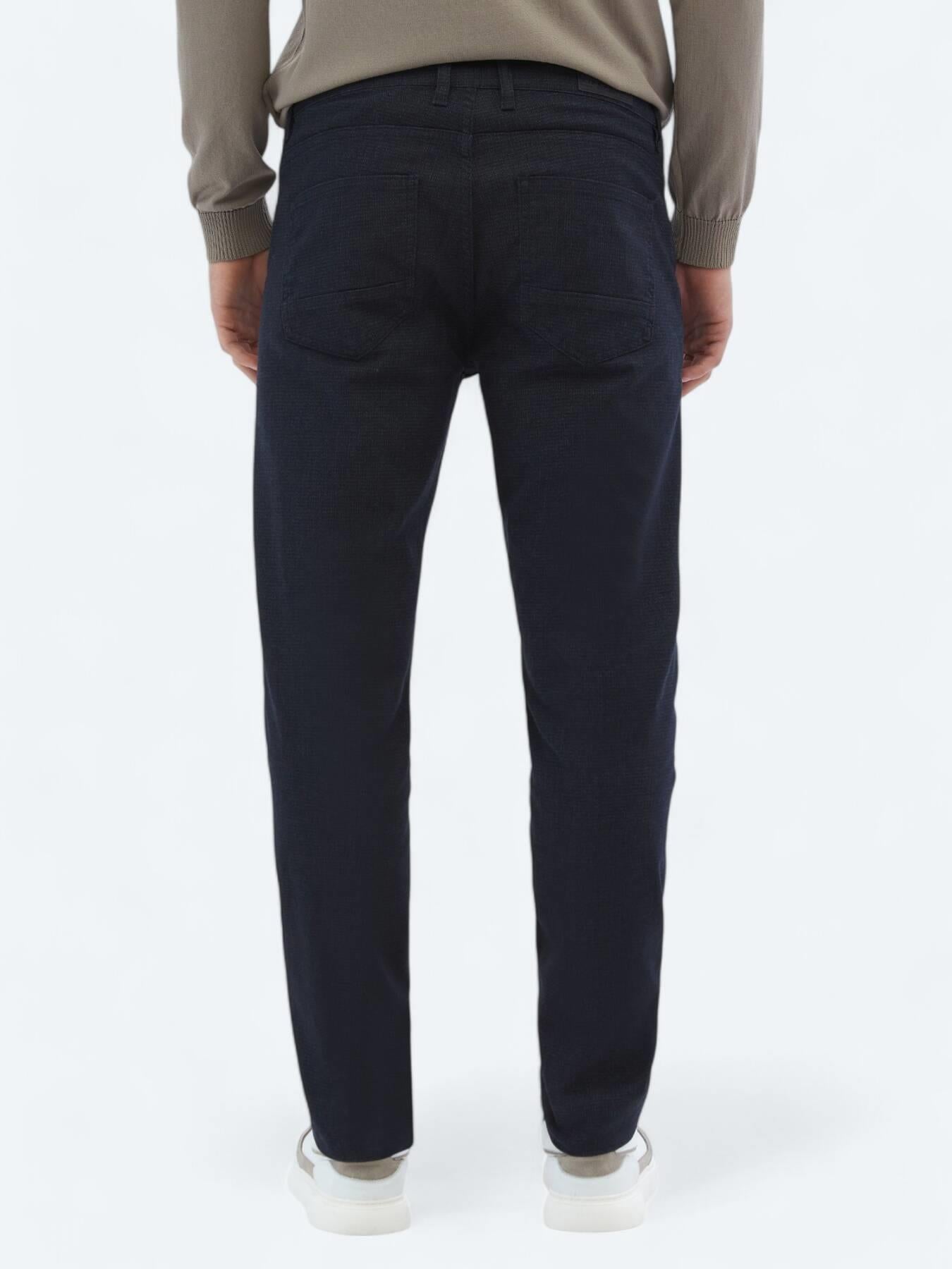 Lacivert Dokuma Slim Fit Casual Pamuk Karışımlı Pantolon
