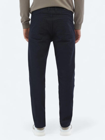 Lacivert Dokuma Slim Fit Casual Pamuk Karışımlı Pantolon